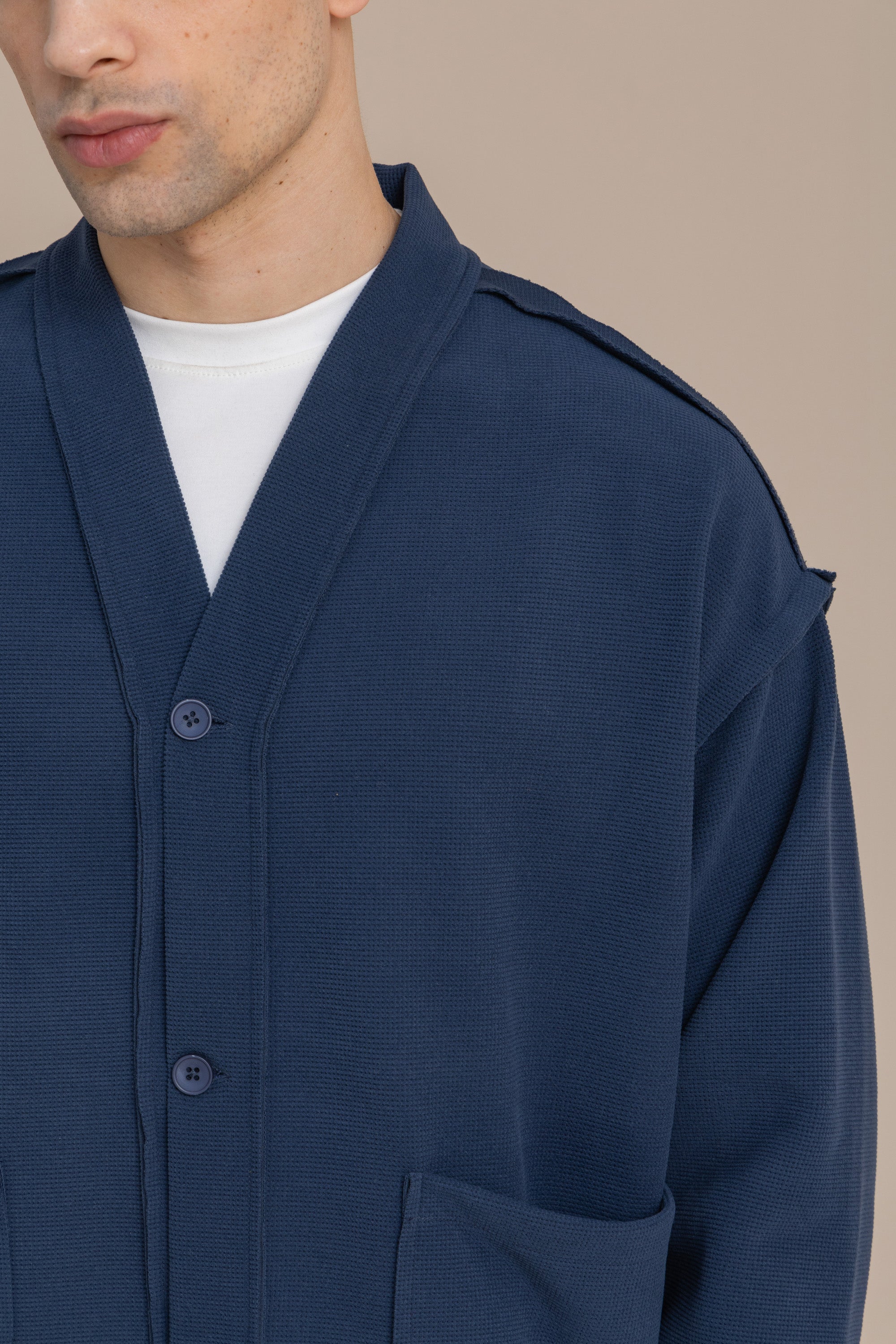 Navy Textured Cardigan