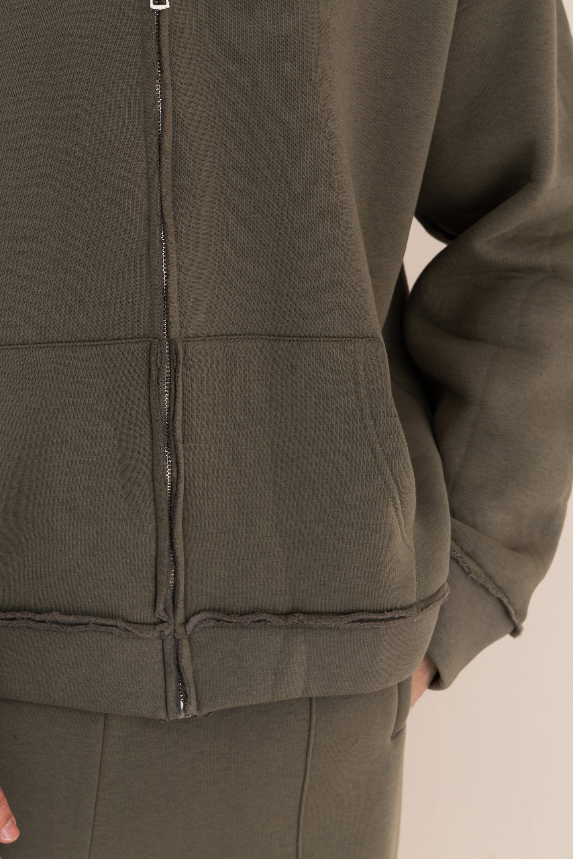 Olive Zip Up Distressed Hoodie Olive Zip Up Distressed Hoodie