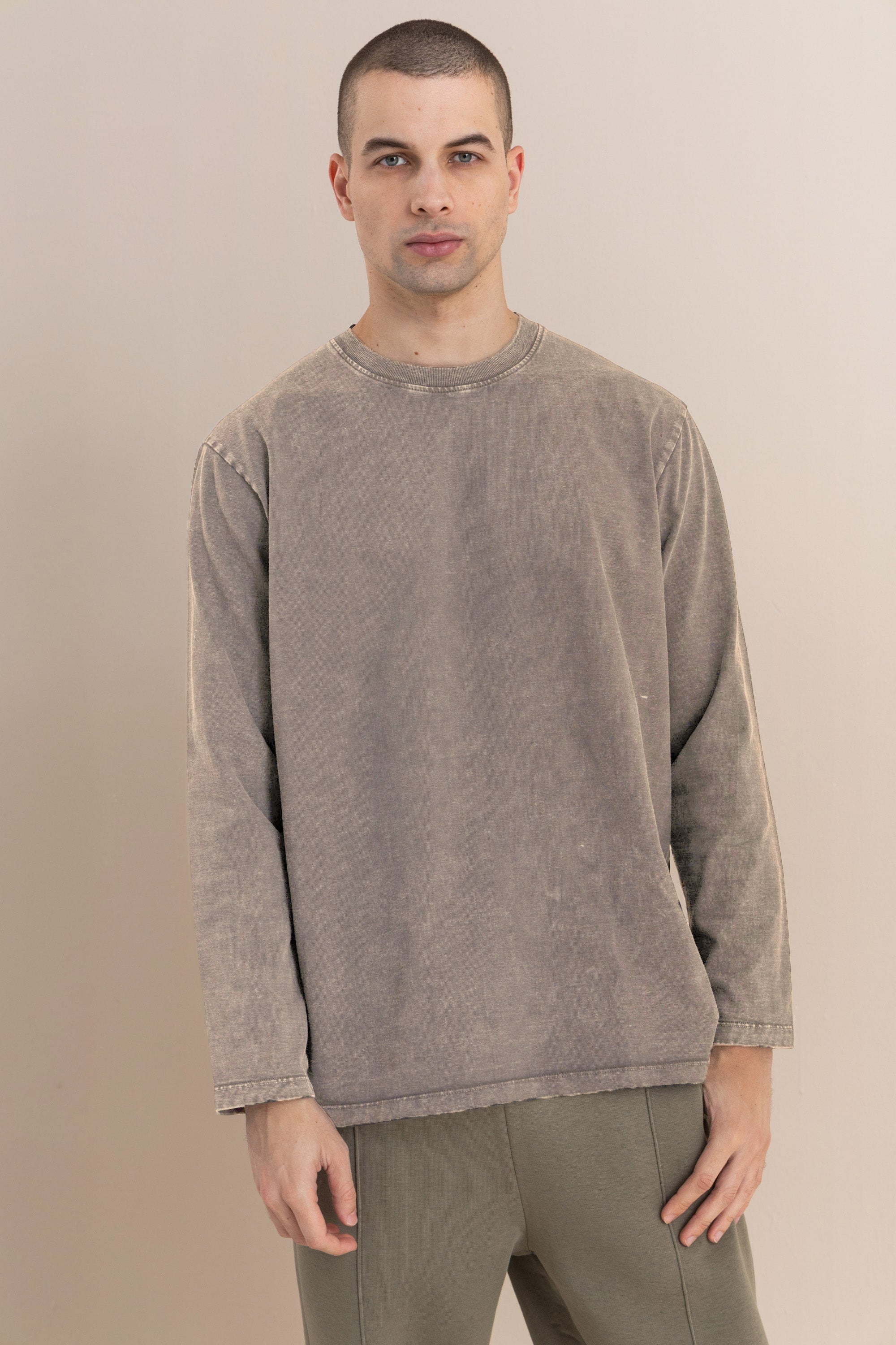 Grey Acid Wash Long Sleeve T-Shirt