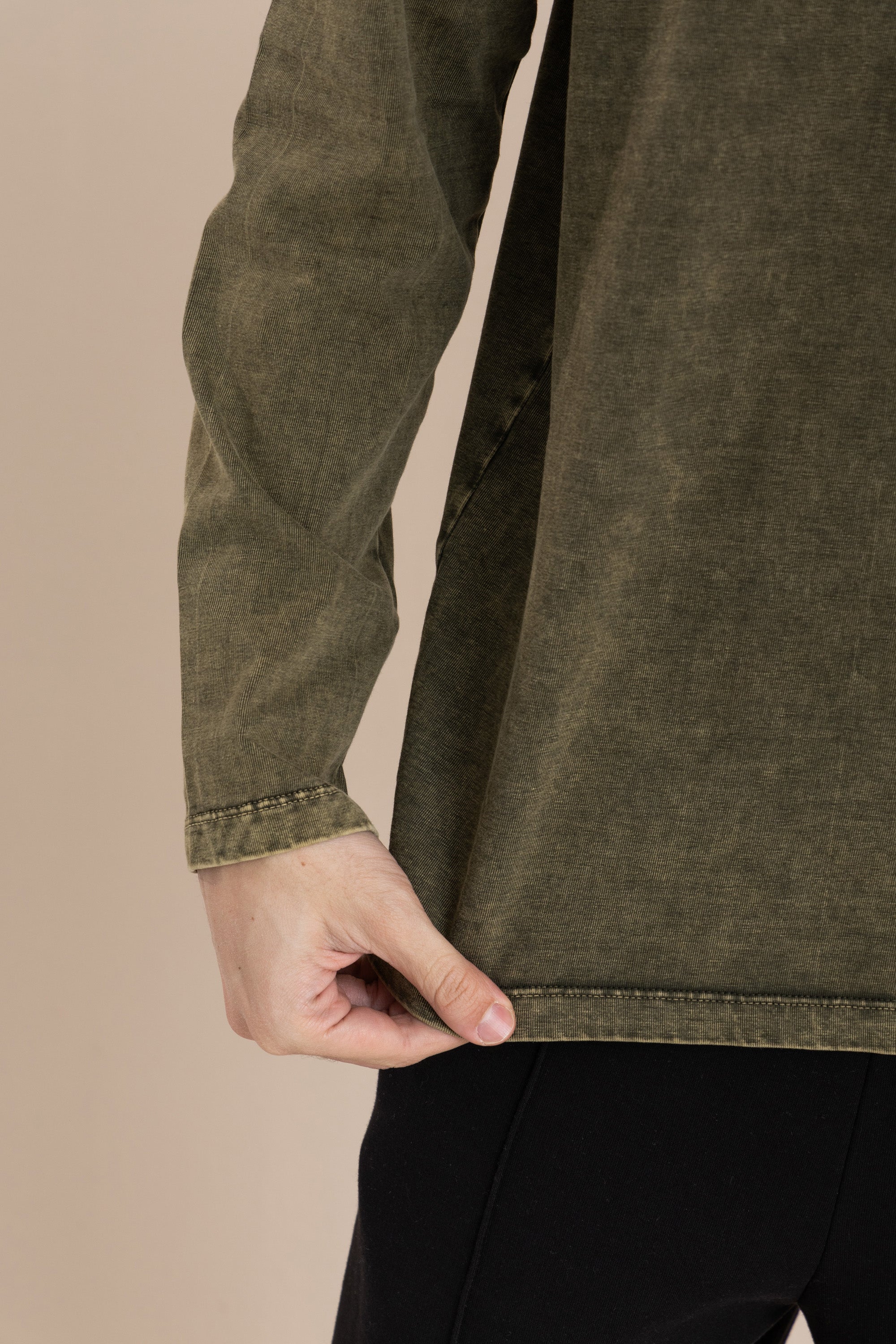 Olive Acid Wash Long Sleeve T-Shirt