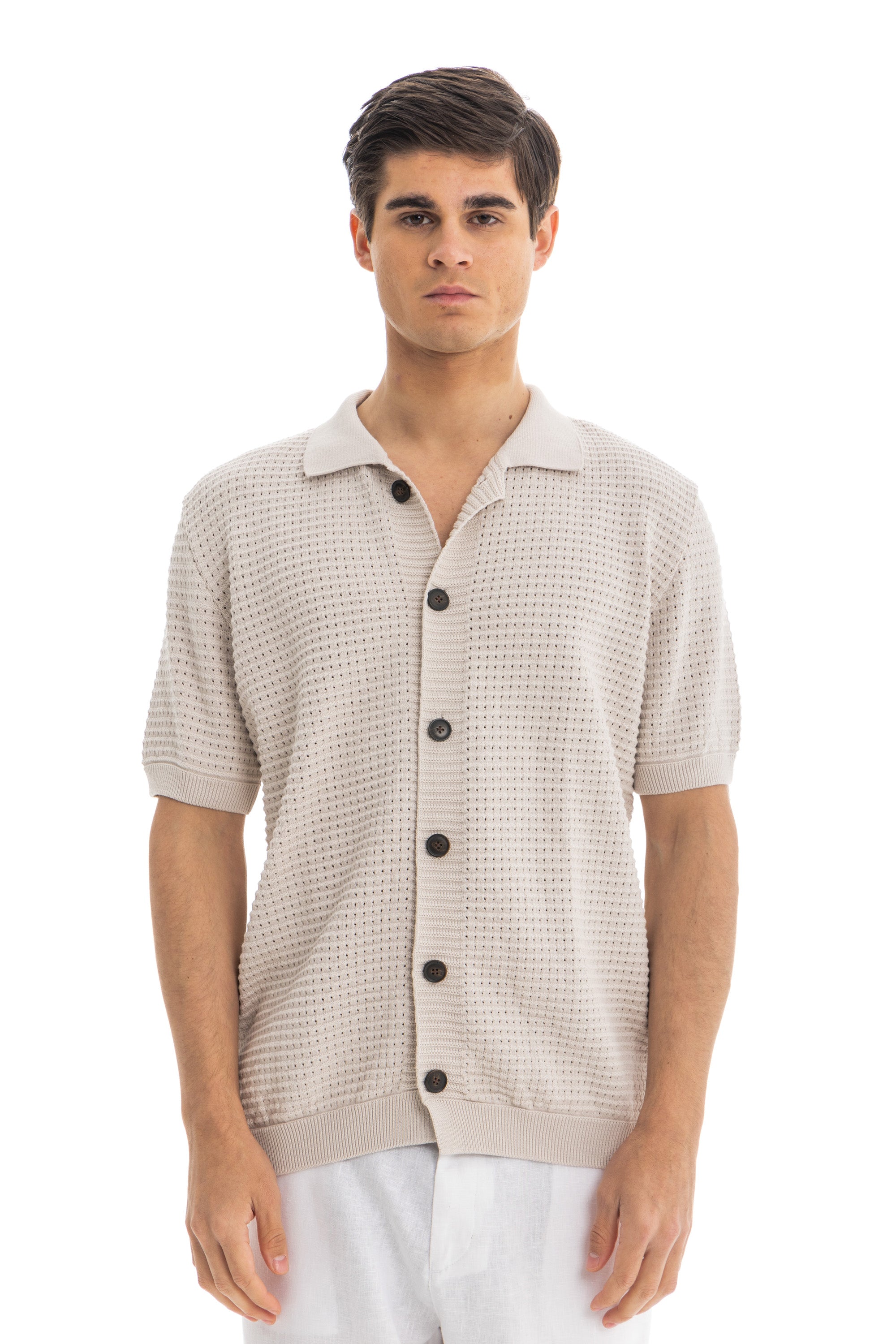 Beige Short Sleeve Knitted Shirt