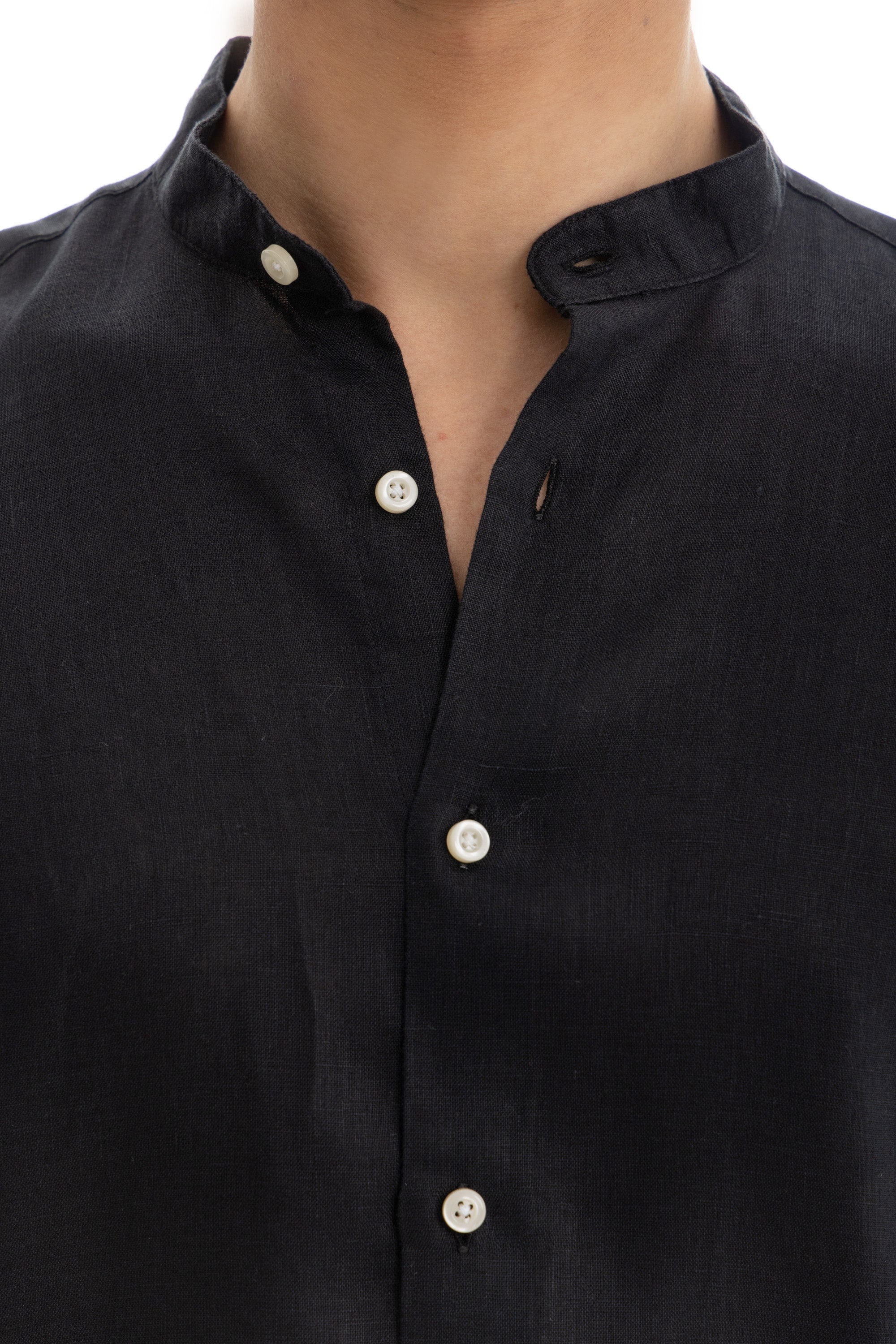 Black Semi Collar Linen Shirt Black Semi Collar Linen Shirt