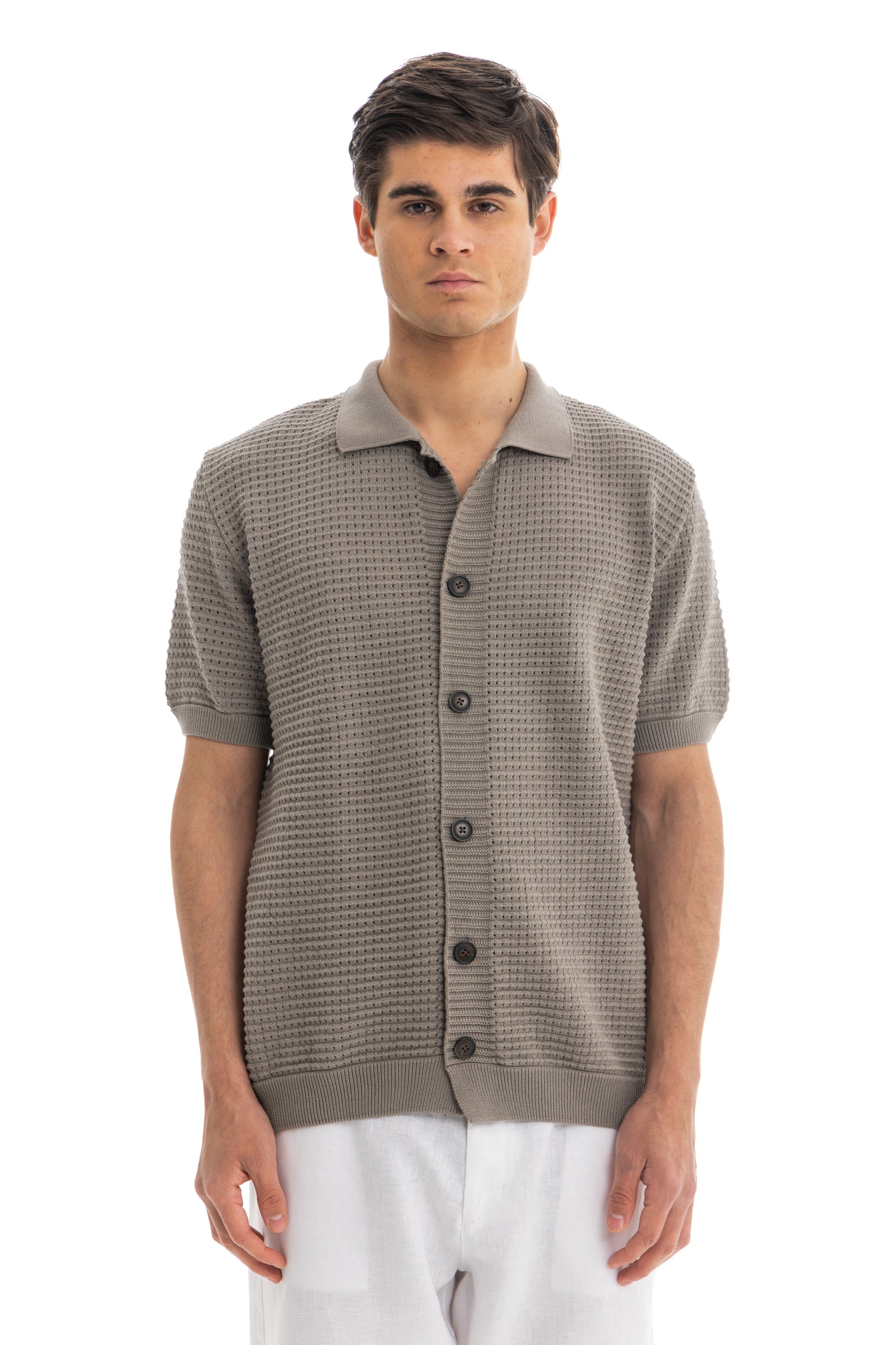 Olive Short Sleeve Knitted Shirt