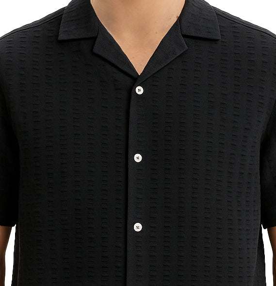 Black Seersucker Cuban Shirt Black Seersucker Cuban Shirt