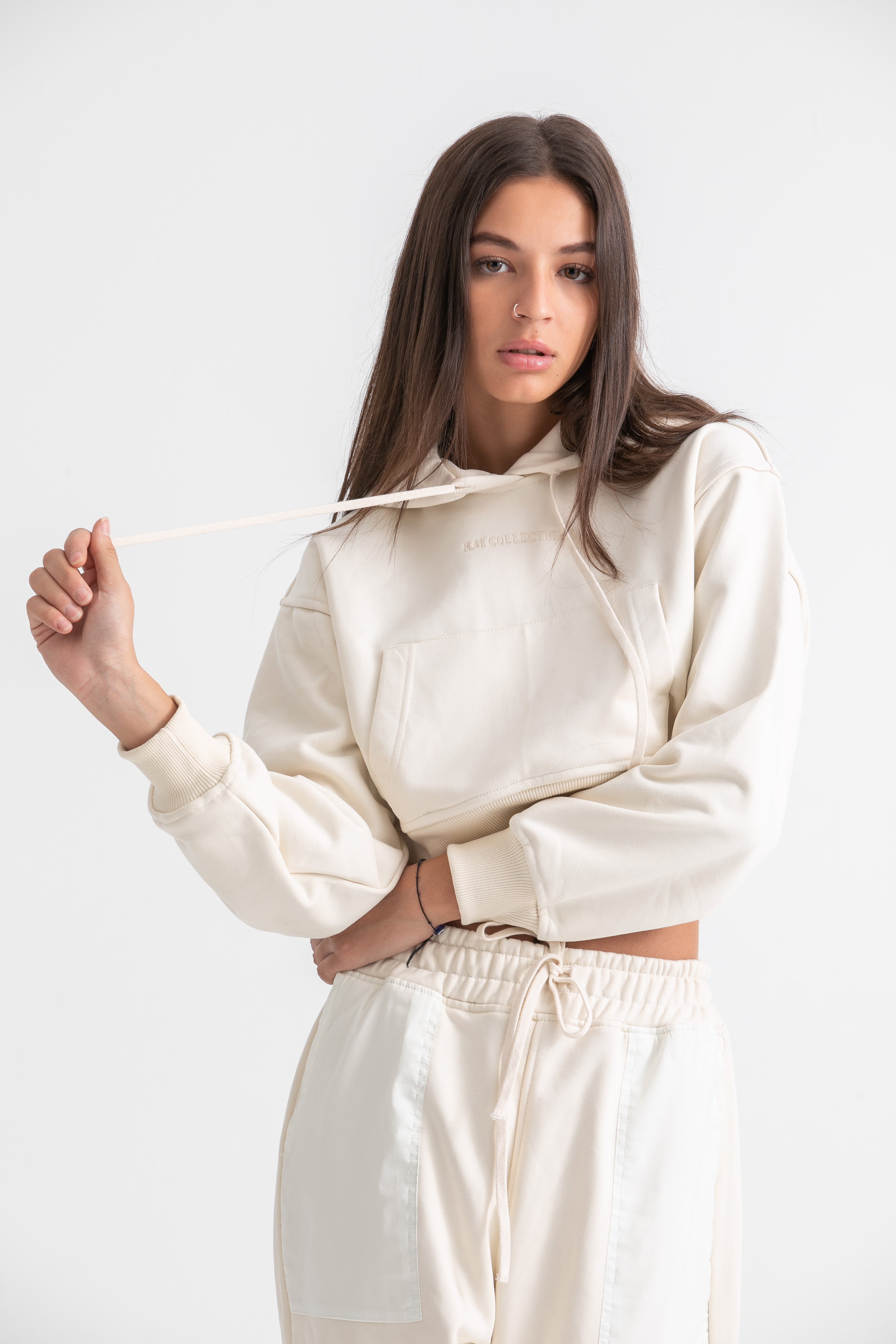 Ivory Cropped Hoodie