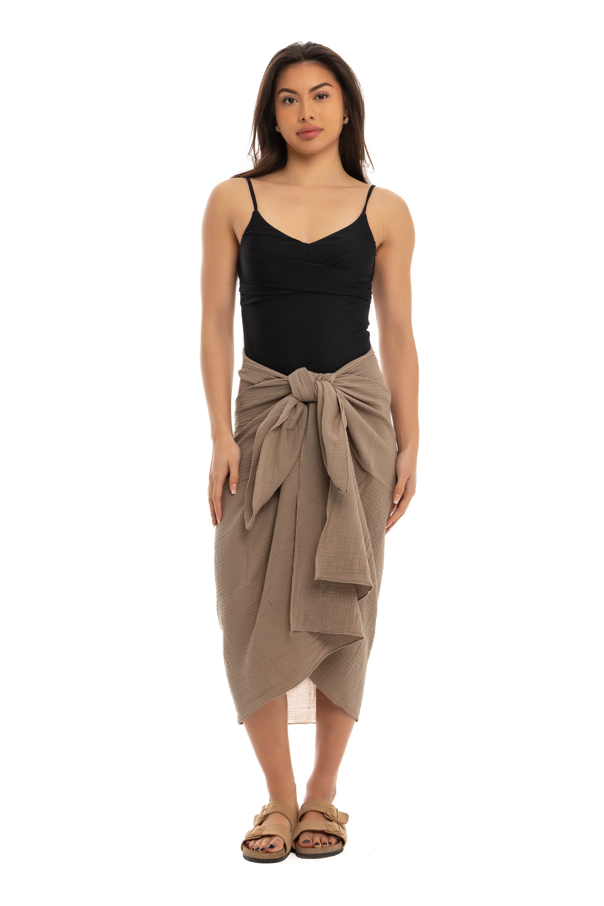 Olive Cotton Crinkle Sarong Wrap