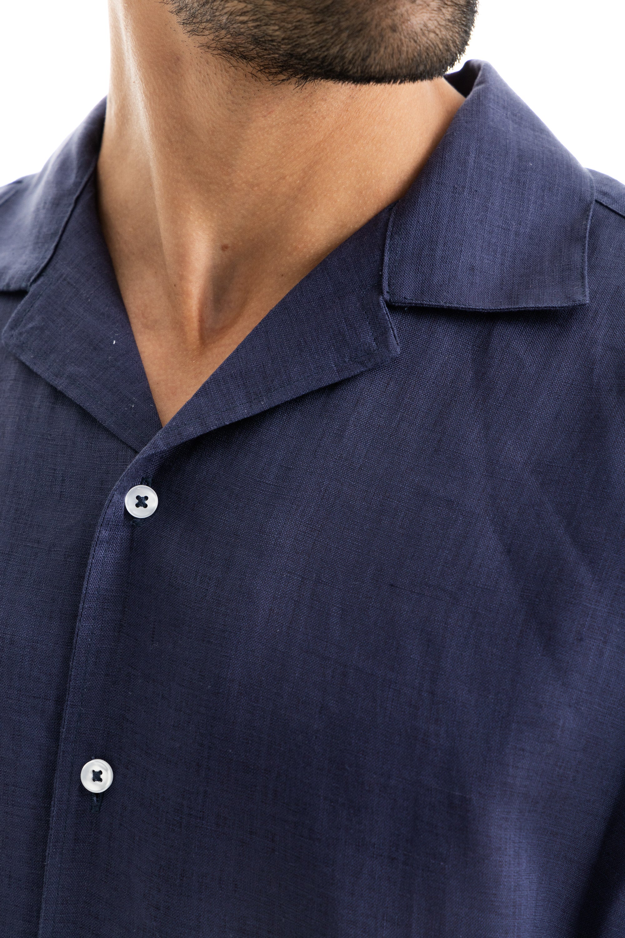 Navy Cuban Linen Shirt Short Sleeve