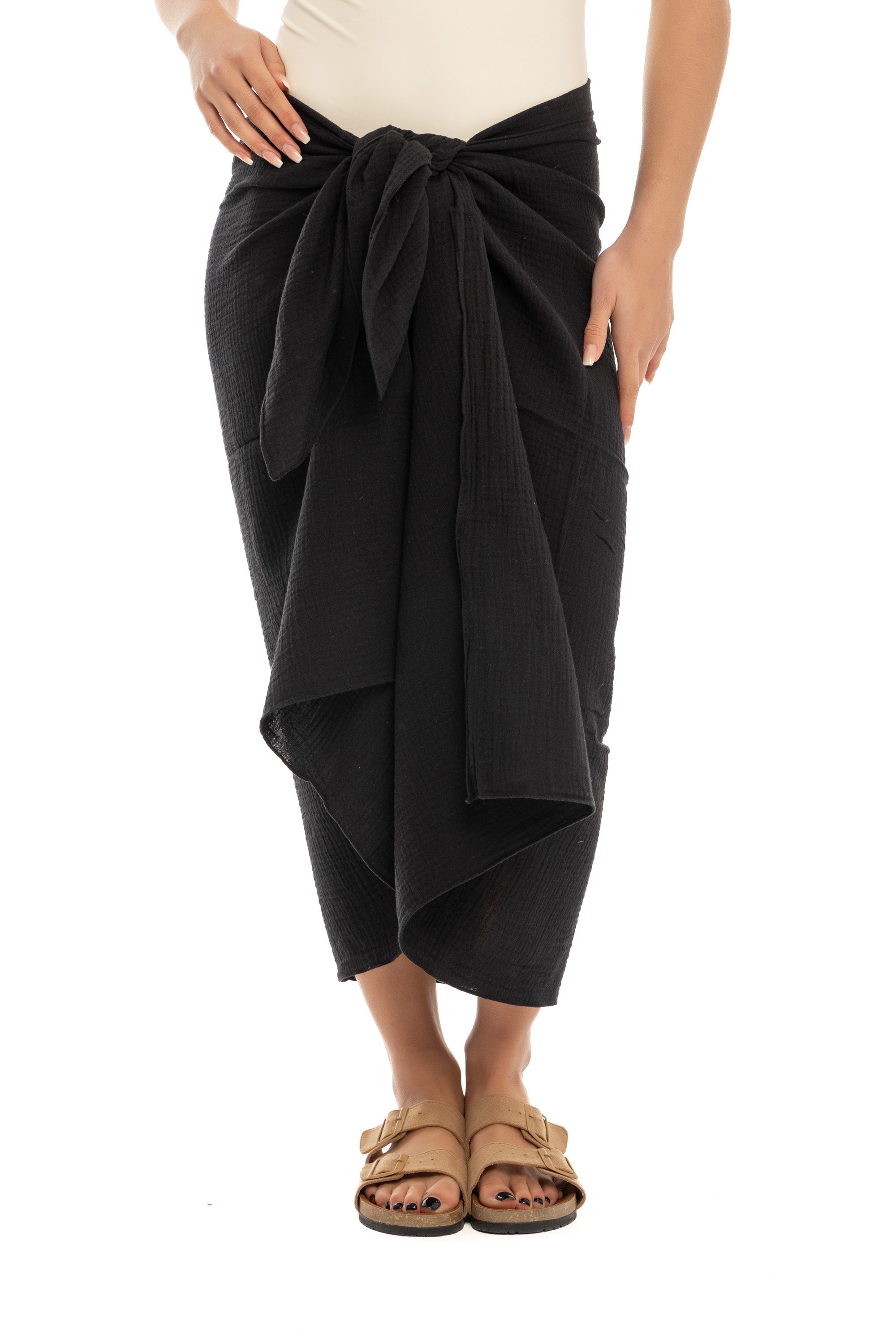 Black Cotton Crinkle Sarong Wrap