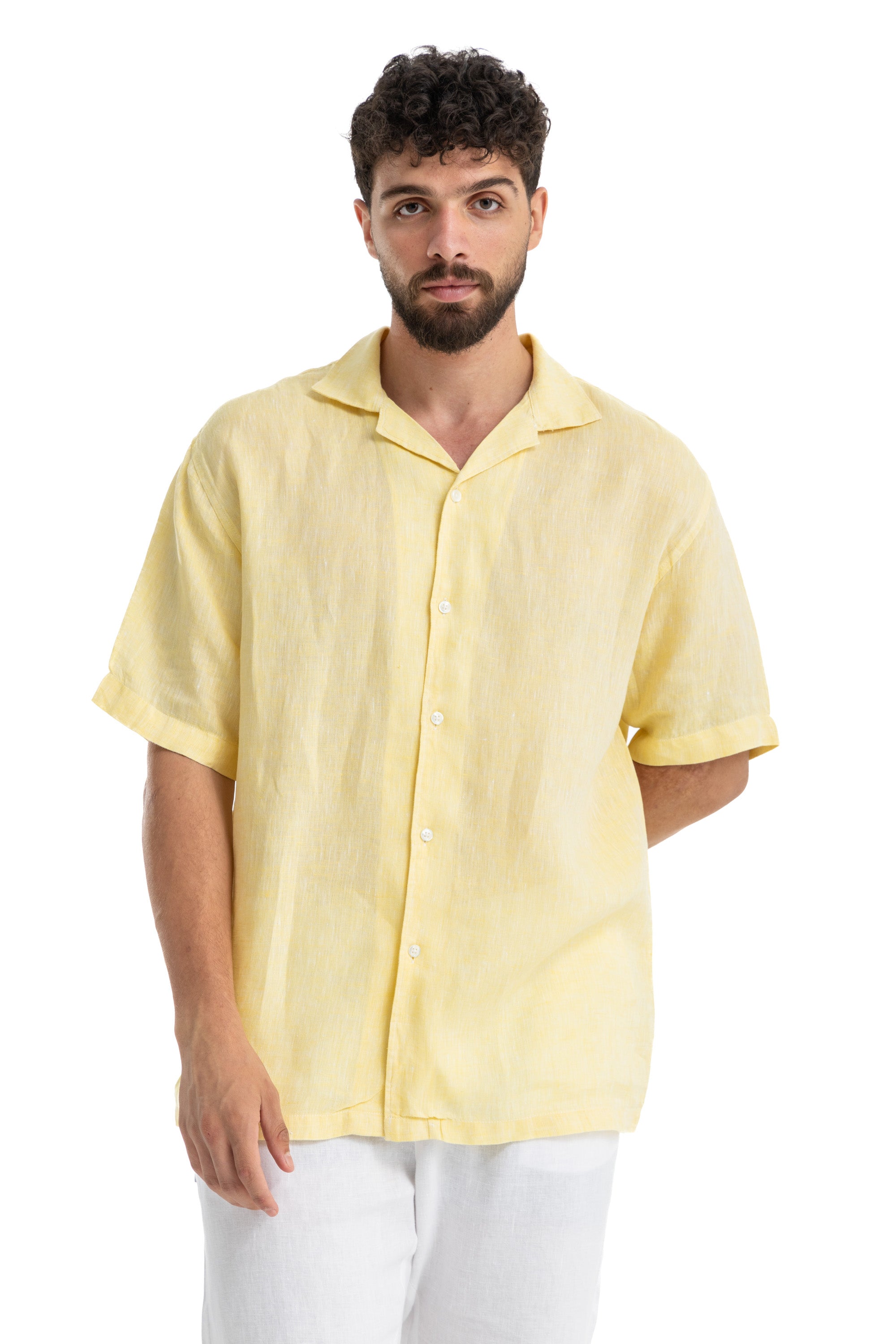 Yellow Cuban Linen Shirt Short Sleeve