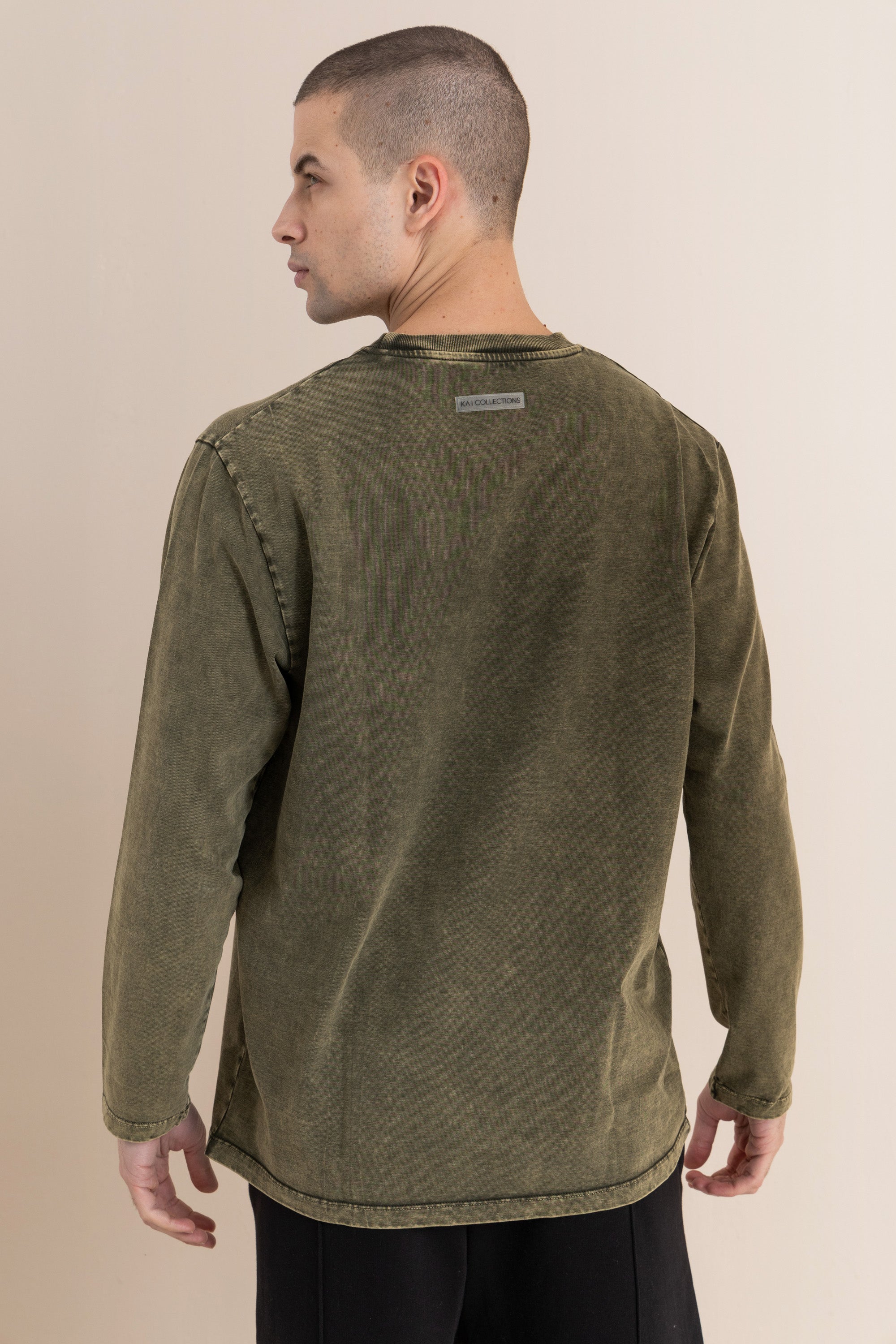 Olive Acid Wash Long Sleeve T-Shirt