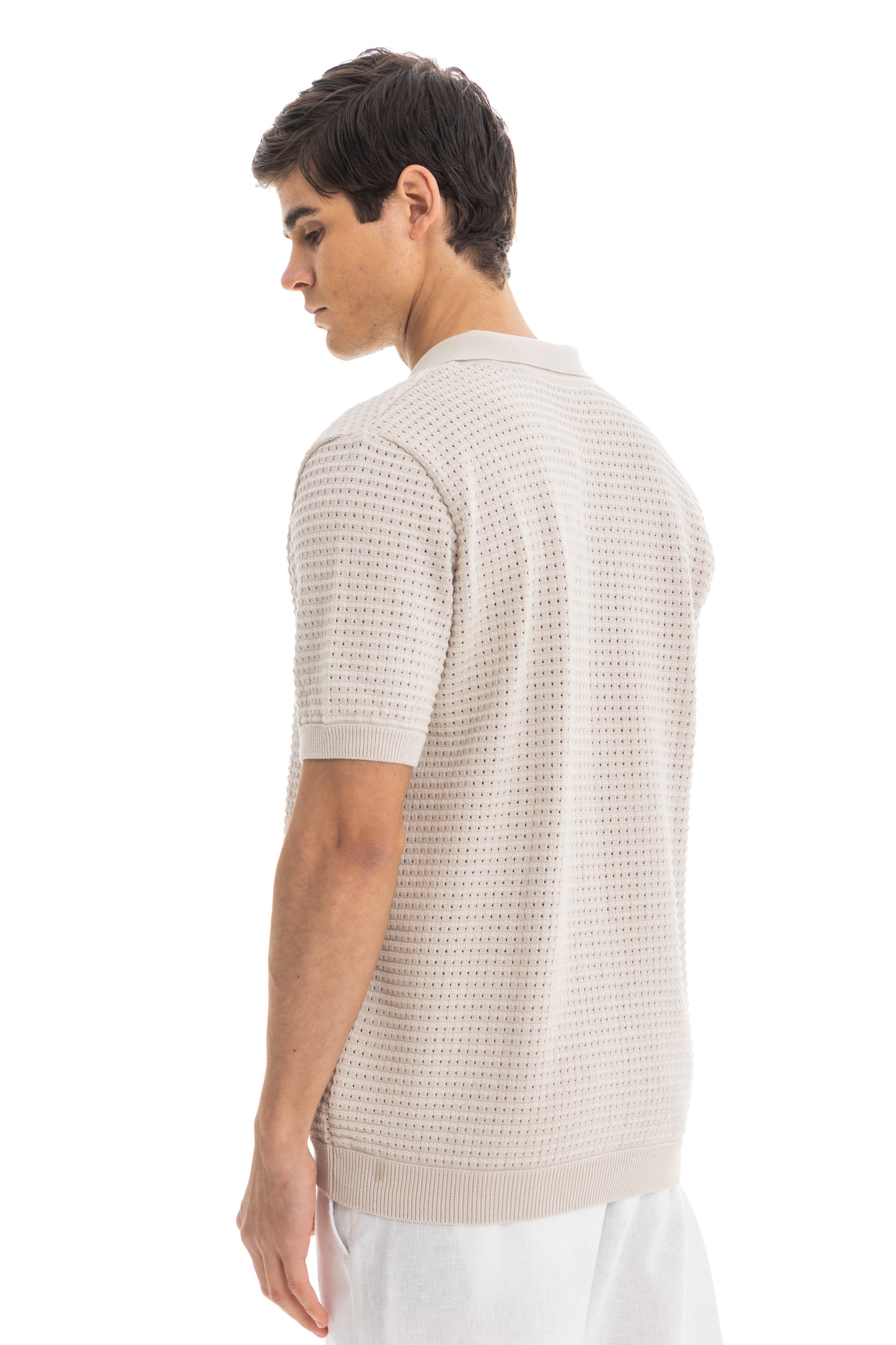 Beige Short Sleeve Knitted Shirt Beige Short Sleeve Knitted Shirt