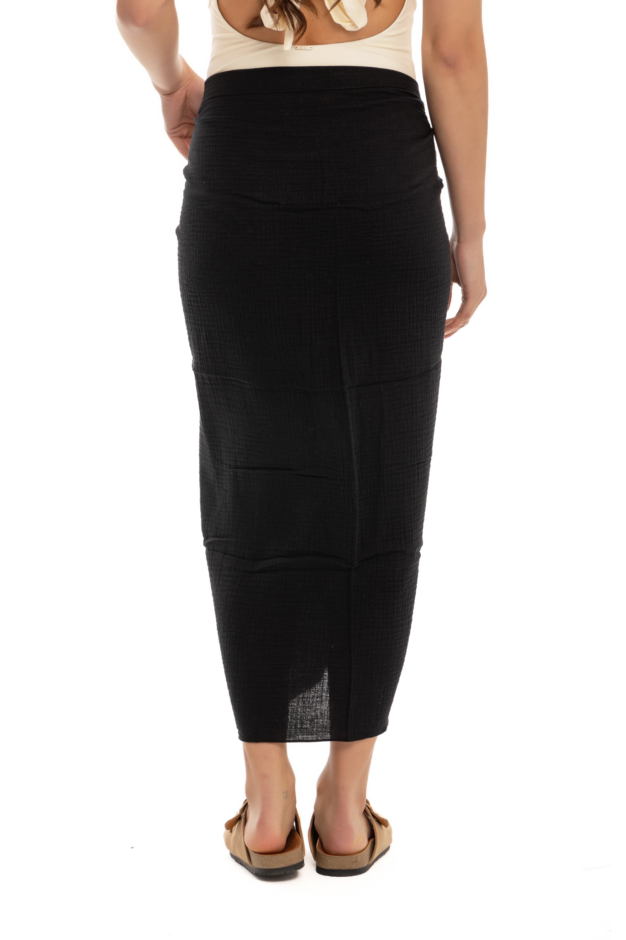 Black Cotton Crinkle Sarong Wrap Black Cotton Crinkle Sarong Wrap