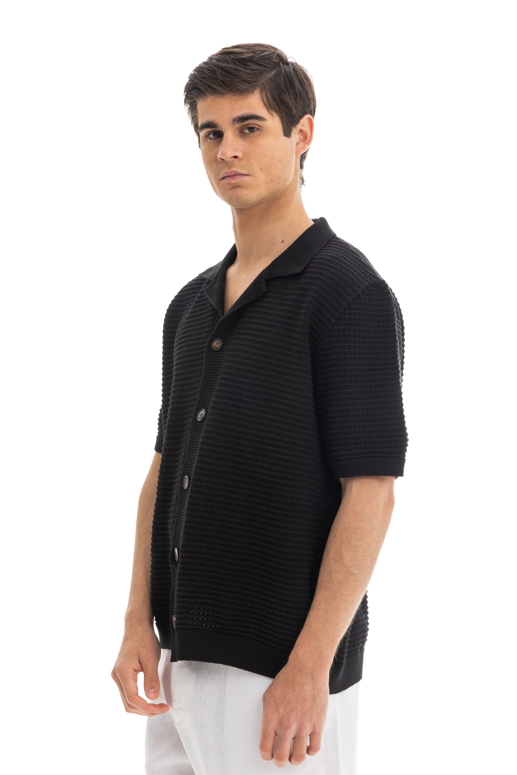 Black Short Sleeve Knitted Shirt