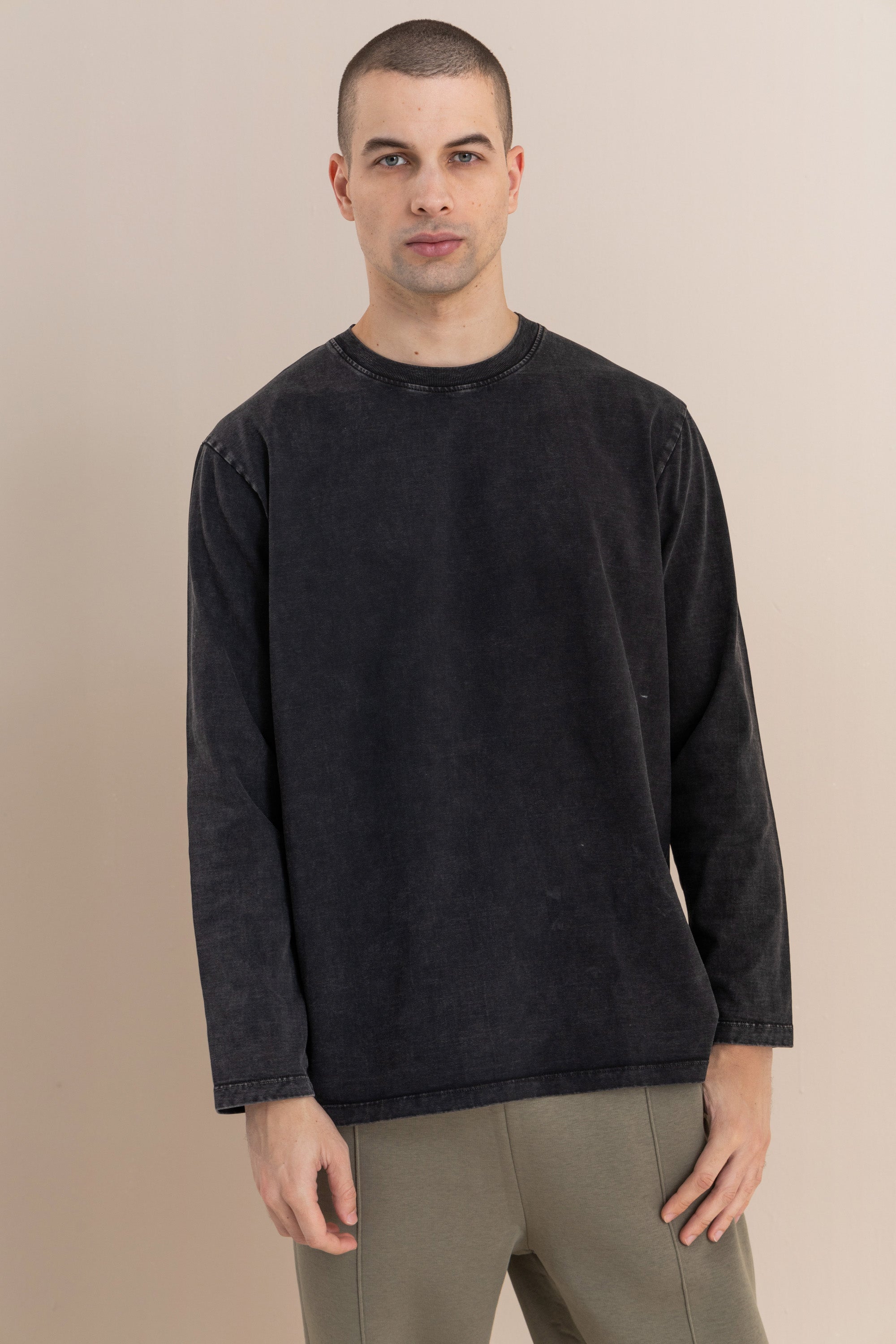 Black Acid Wash Long Sleeve T-Shirt