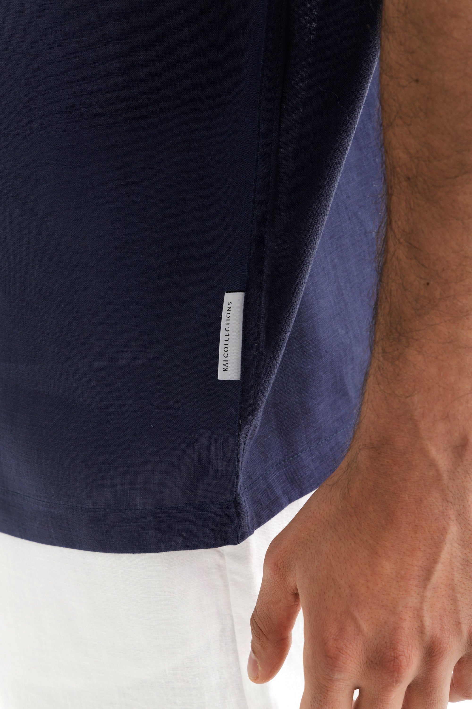 Navy Cuban Linen Shirt Short Sleeve