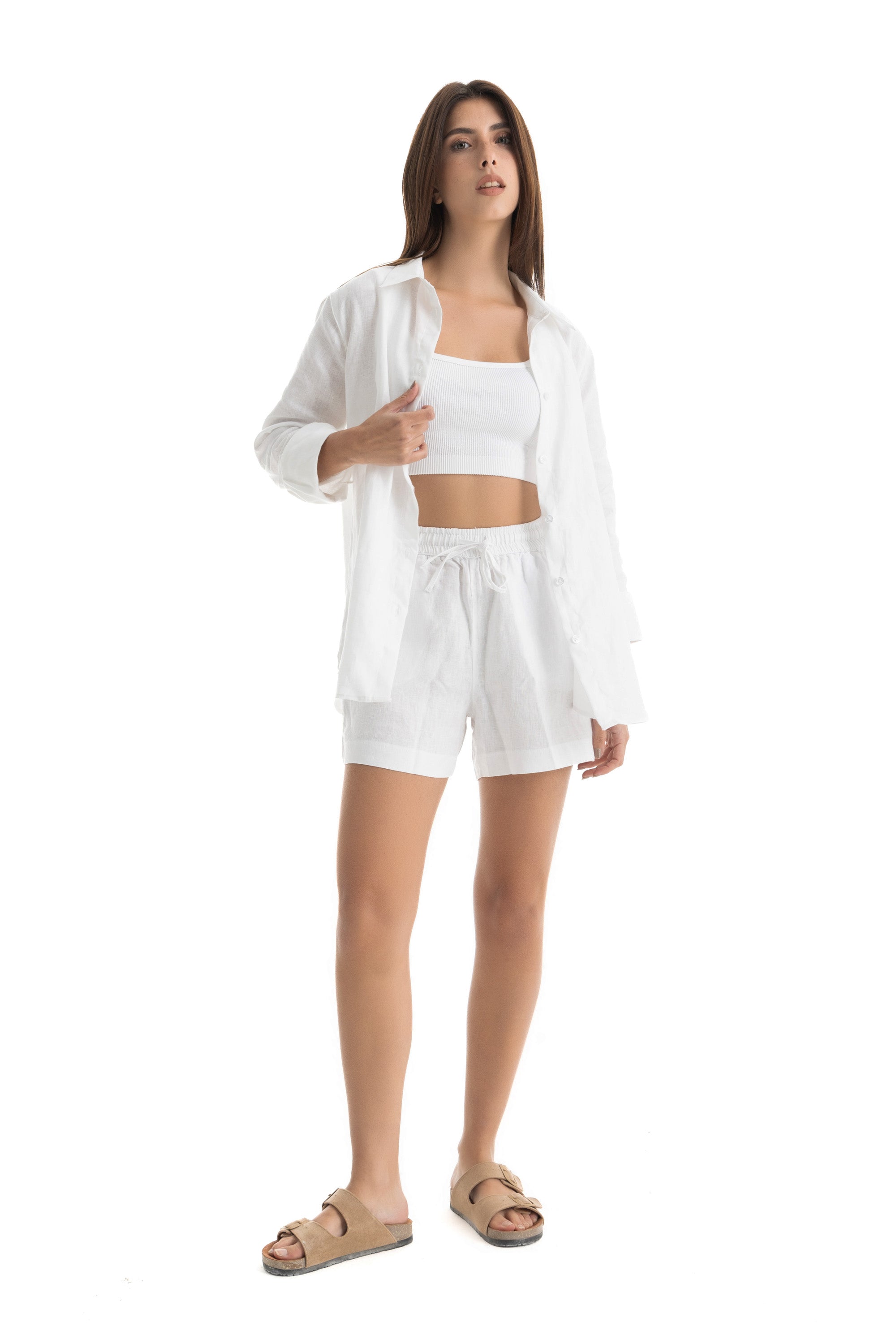 Women`s White Linen Shorts Women`s White Linen Shorts