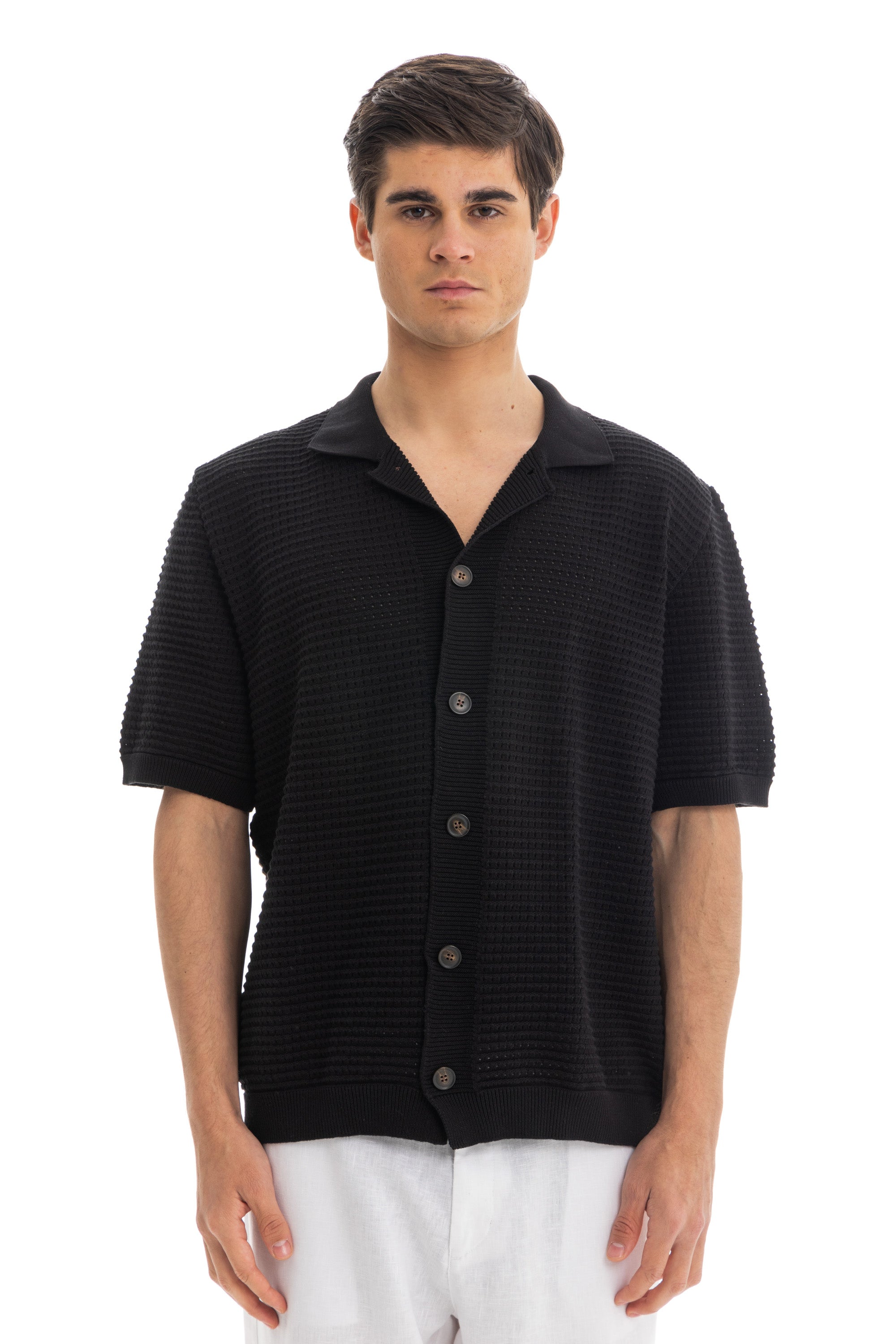 Black Short Sleeve Knitted Shirt