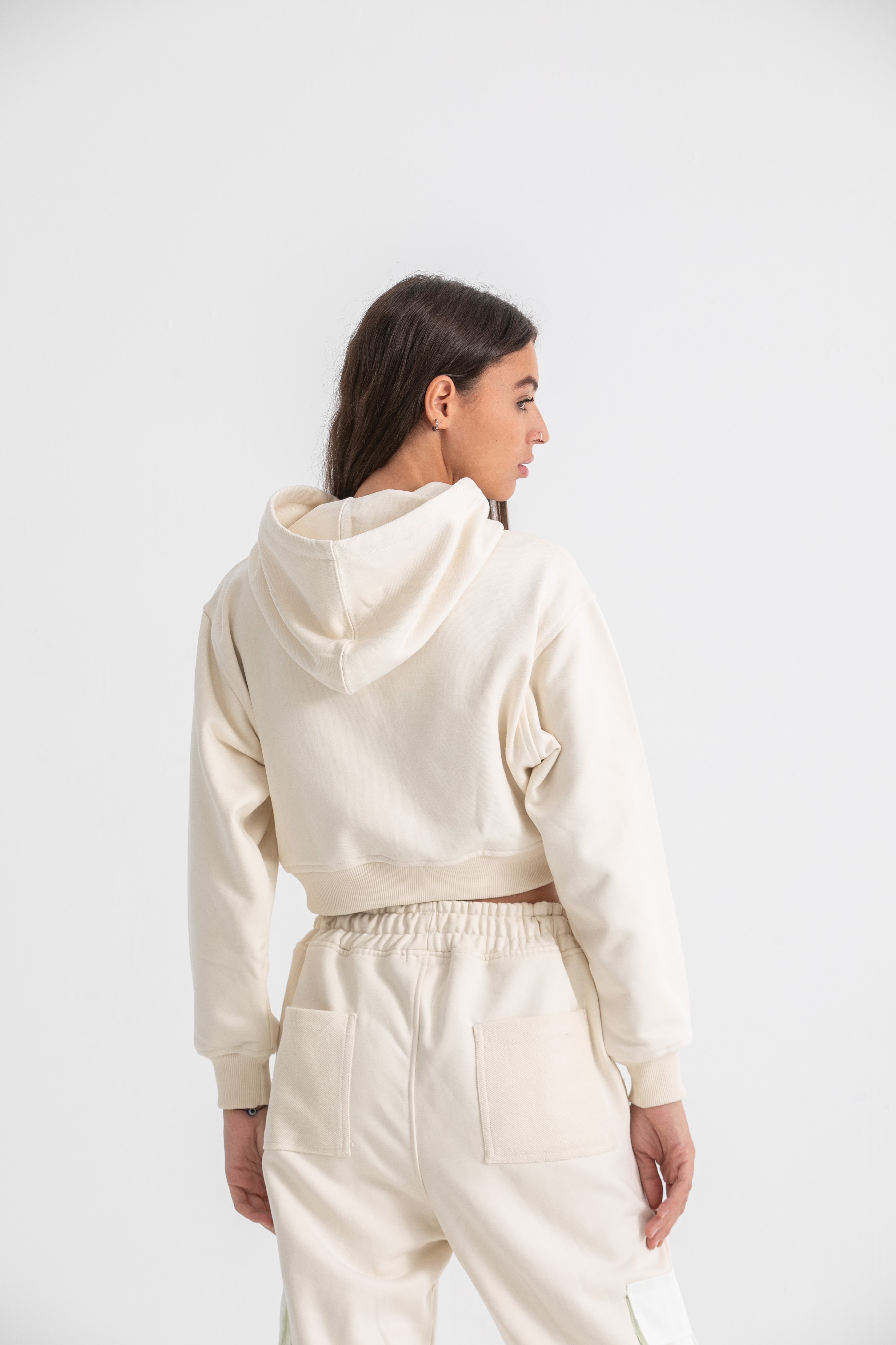Ivory Cropped Hoodie