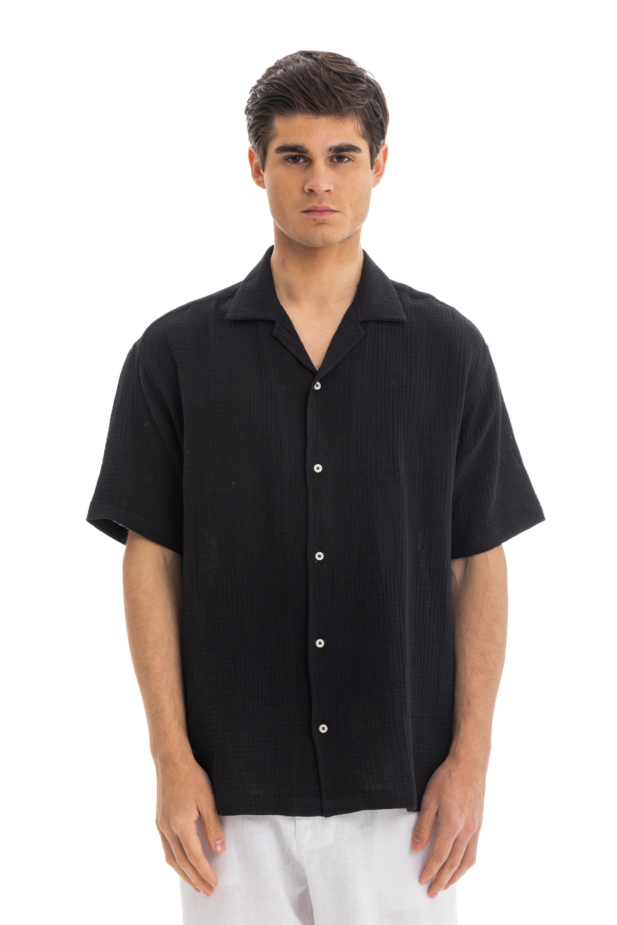 Black Crinkle Texture Shirt