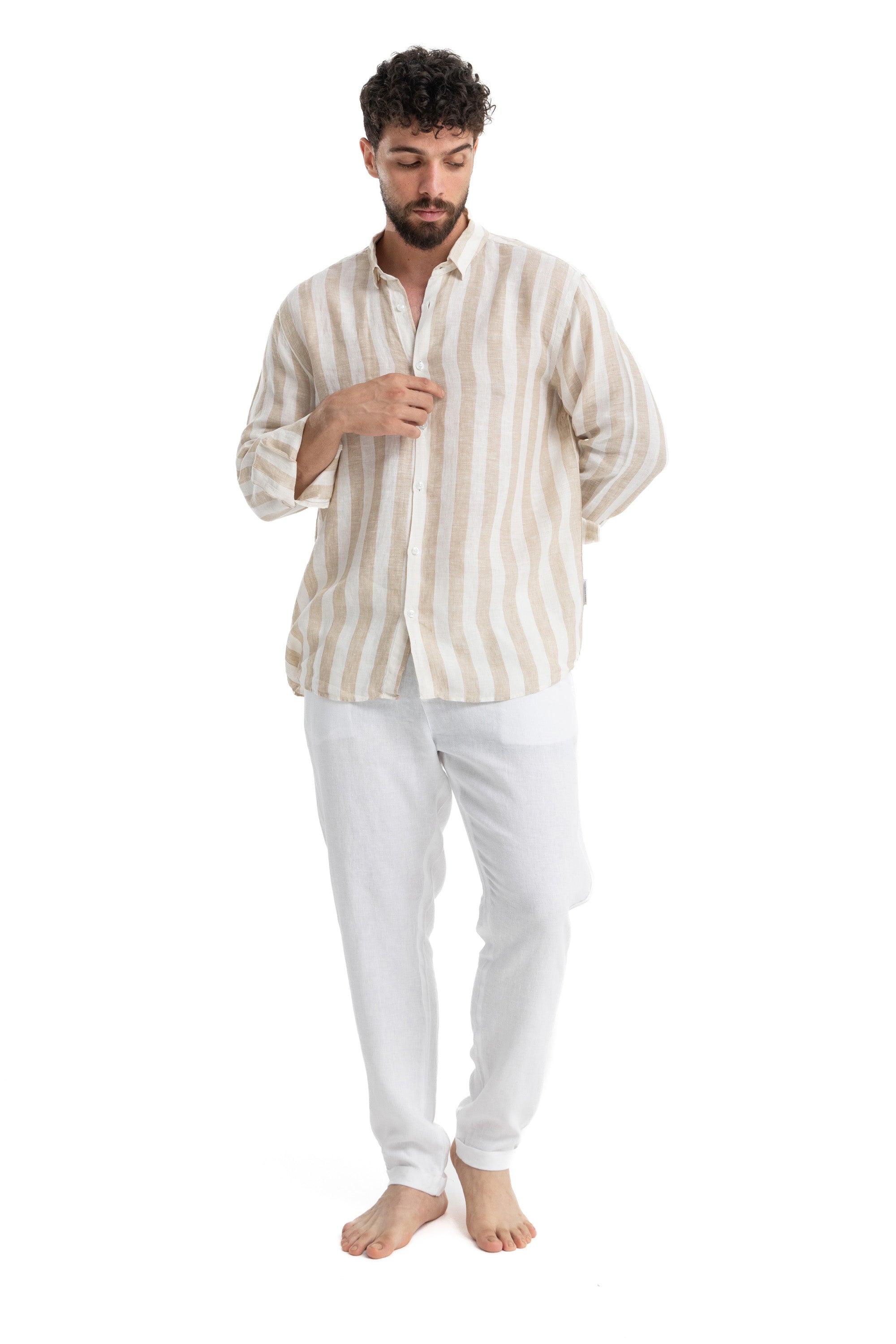 Beige Stripe Linen Shirt Beige Stripe Linen Shirt
