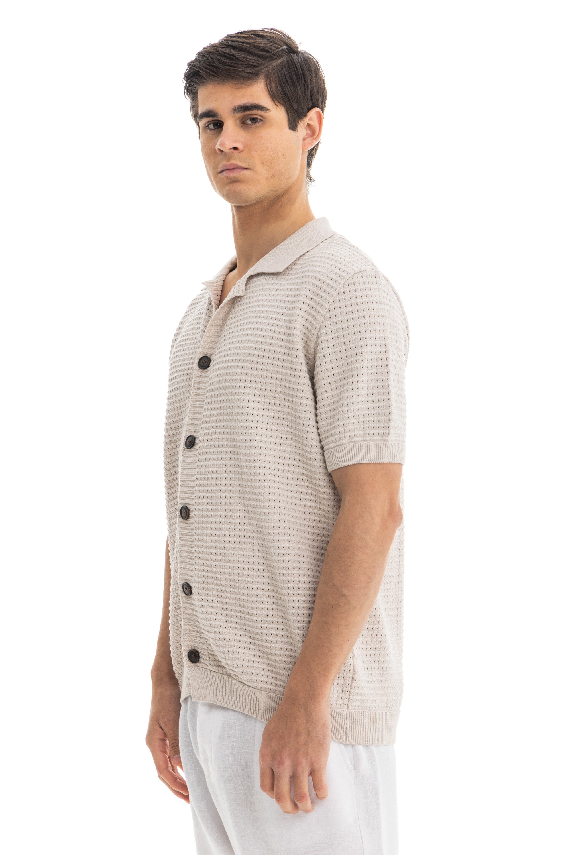 Beige Short Sleeve Knitted Shirt Beige Short Sleeve Knitted Shirt
