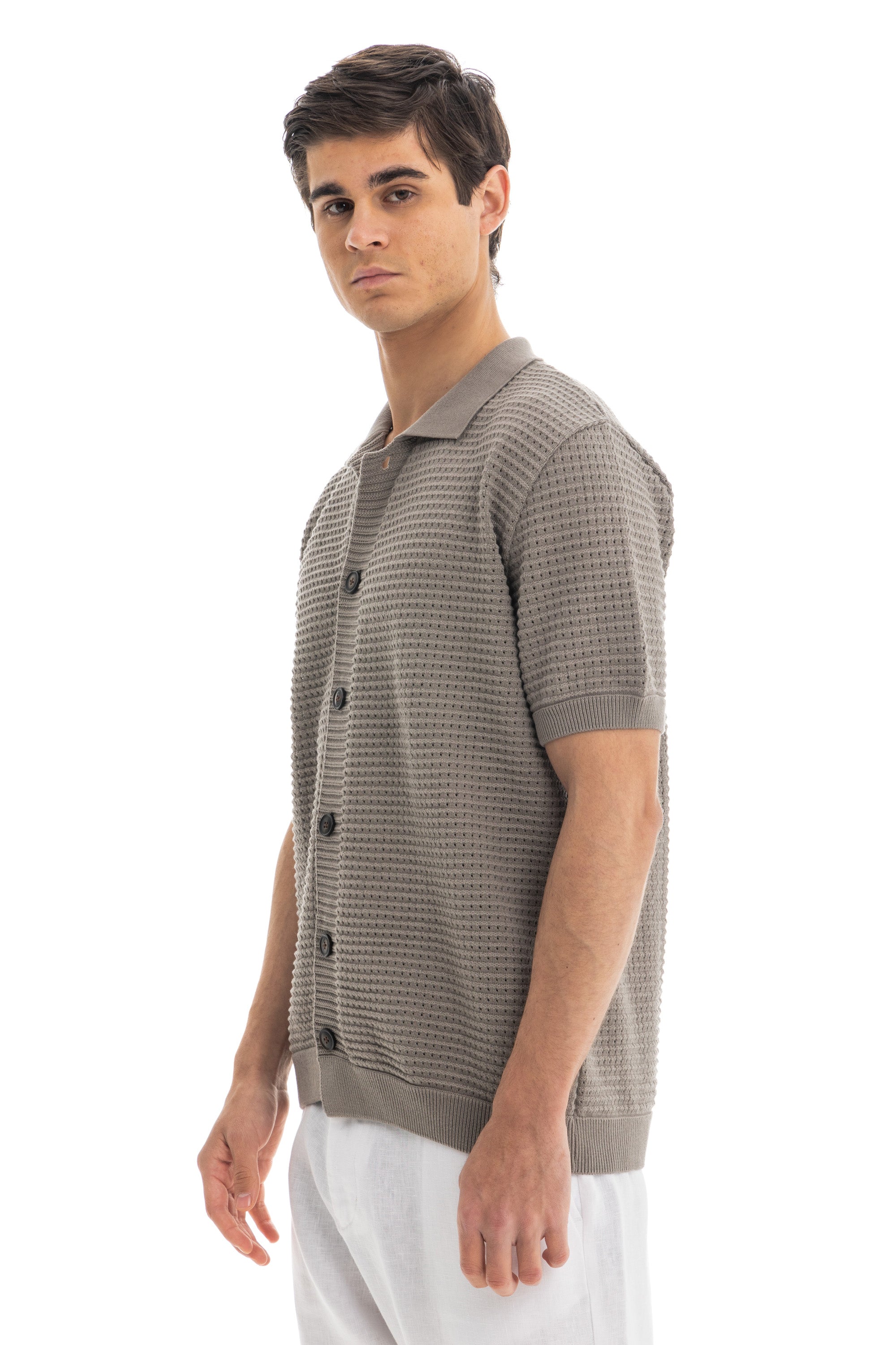 Olive Short Sleeve Knitted Shirt