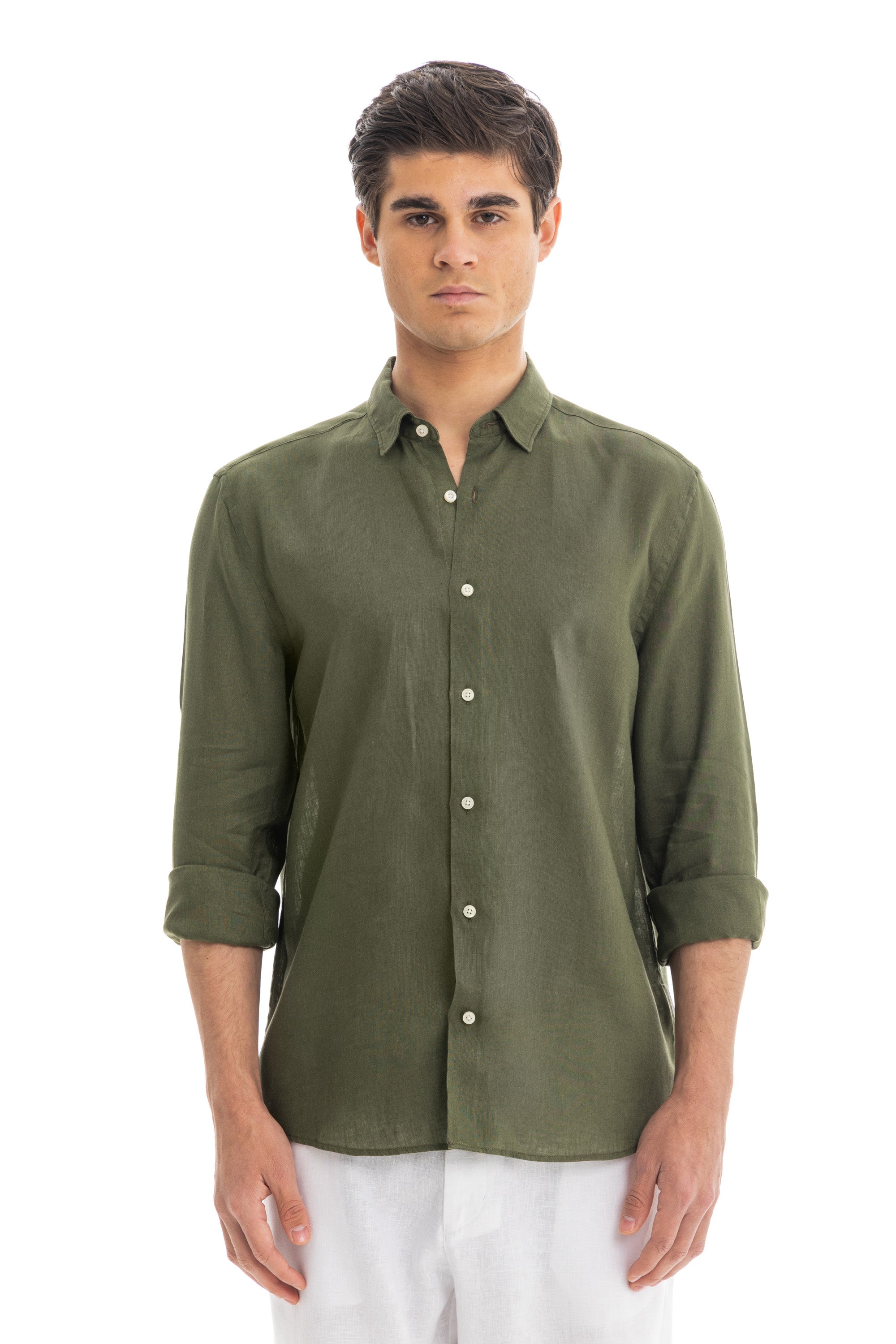 Men's Olive Linen Shirt