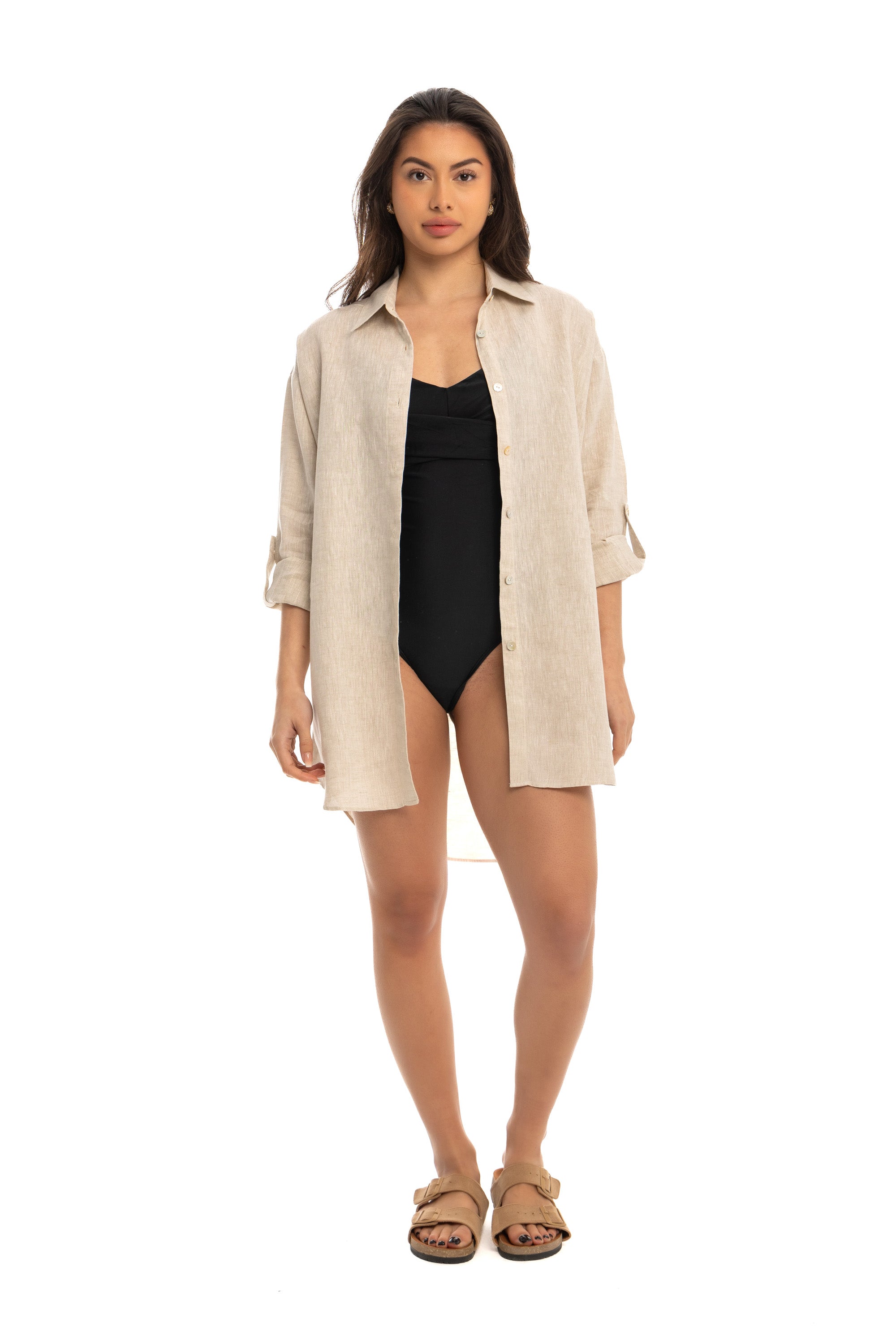 Women's Beige Linen Cover Up