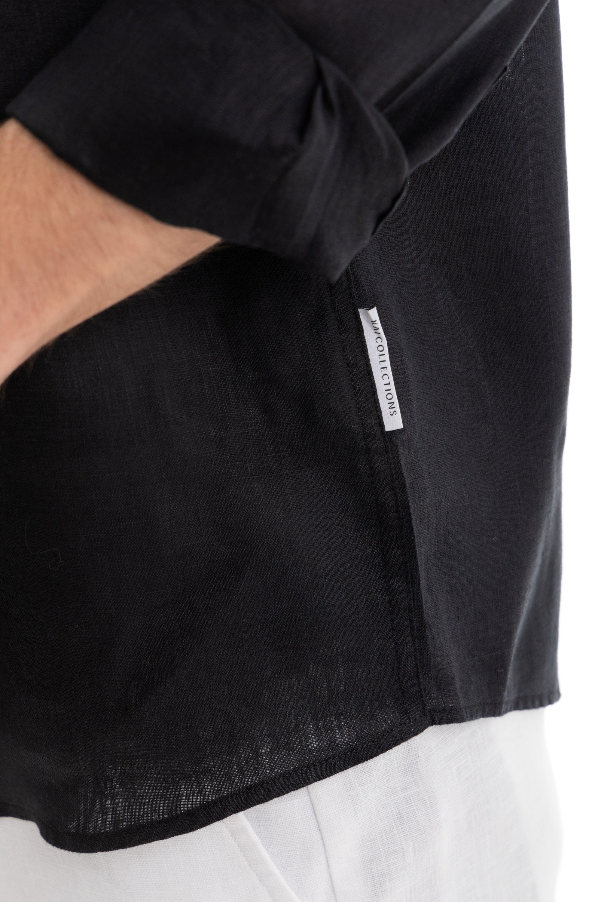 Black Semi Collar Linen Shirt Black Semi Collar Linen Shirt
