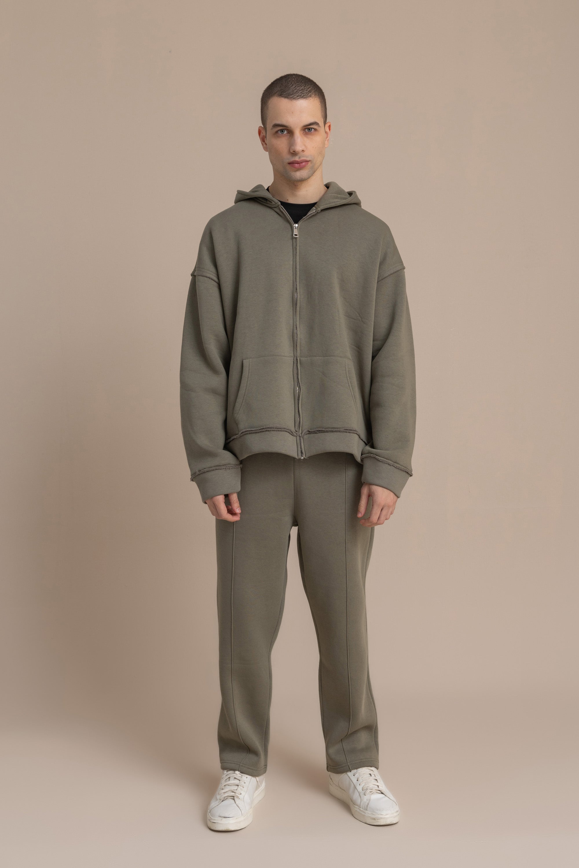 Olive Zip Up Distressed Hoodie Olive Zip Up Distressed Hoodie