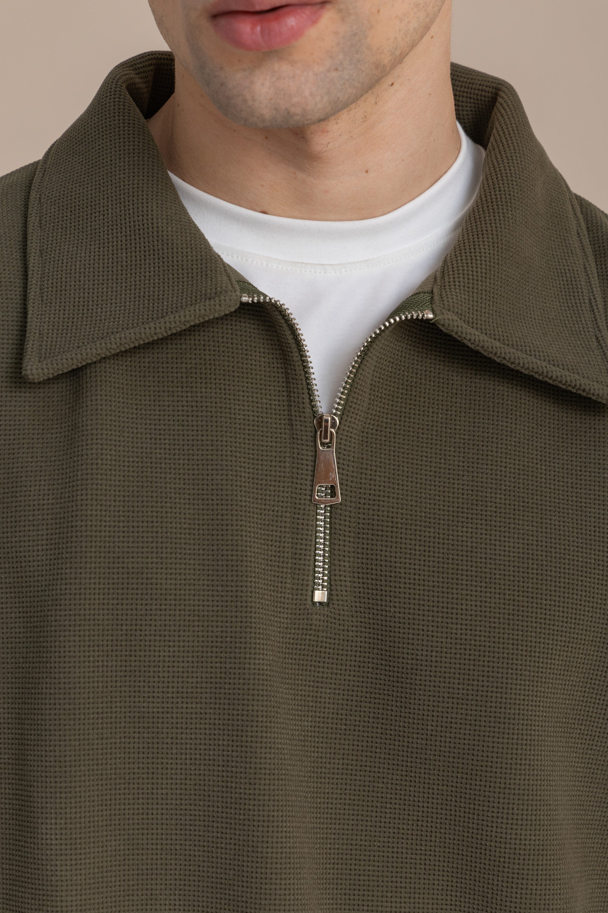 Olive Textured Quarter Zipper