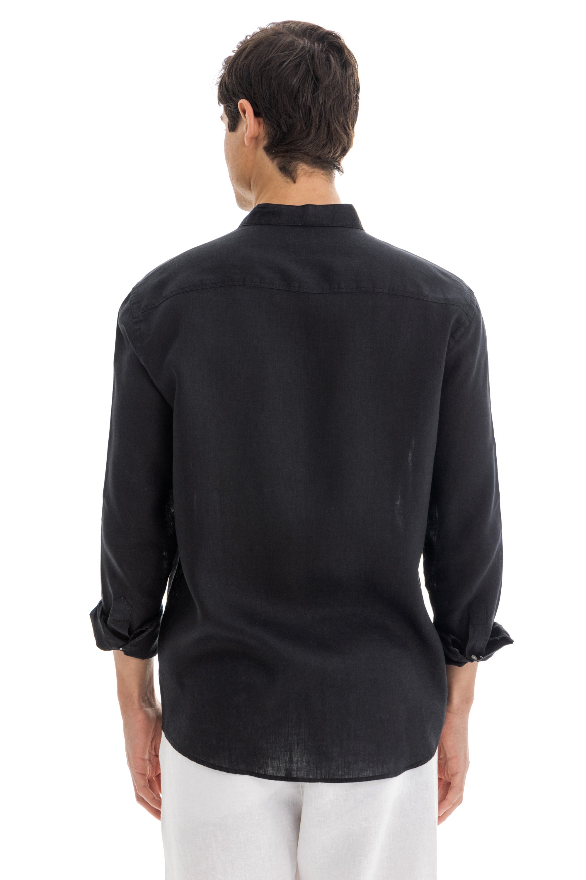 Black Semi Collar Linen Shirt Black Semi Collar Linen Shirt